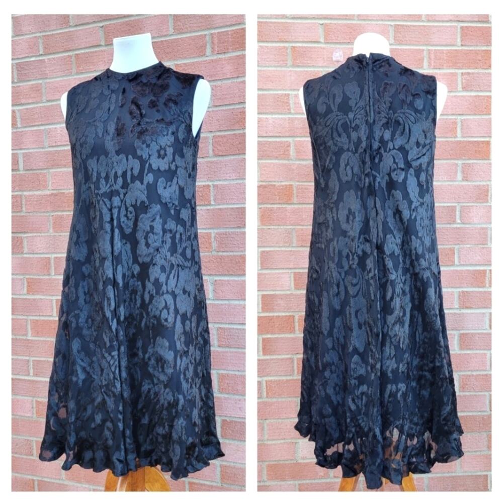 Anne Fogarty Vintage Burnout Velvet Floral Swing Dress